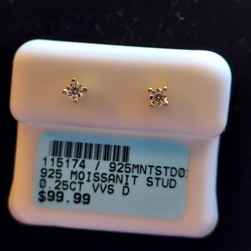 925 Moissanite Gold and Silver Stud Earrings #7 - Picture 2 of 3